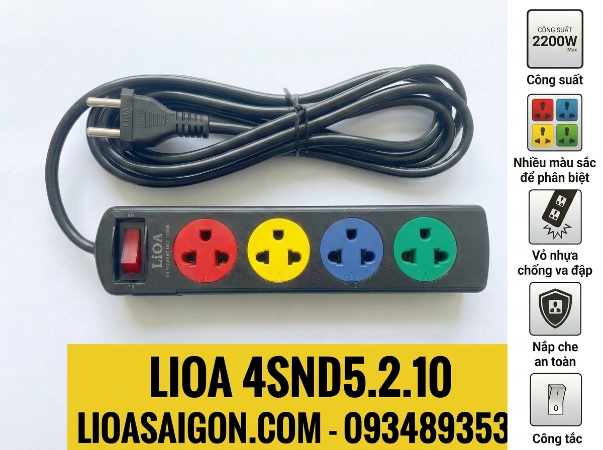 Ổ Cắm LiOA 4SND5.2.10 (4 Lỗ - 5 Mét - 2200W)